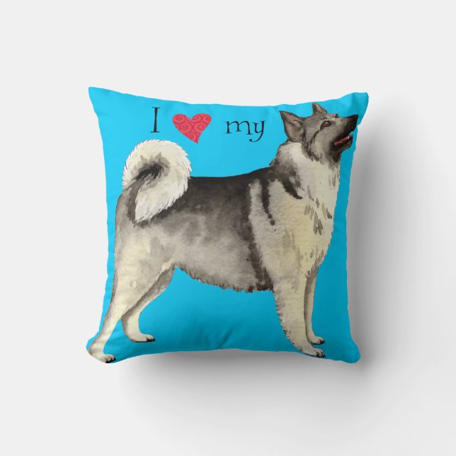 Coussin J'aime mon Elkhound norvégien (Recto)