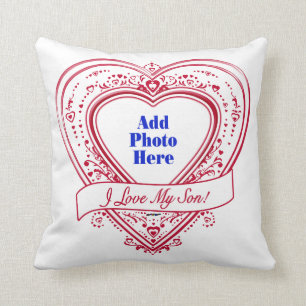 Coussin J'aime mon fils ! Coeurs de rouge de photo