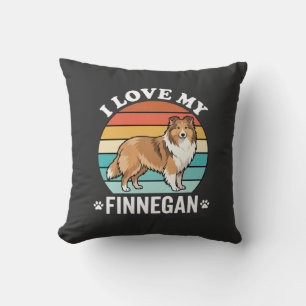 Coussin J'aime mon Finnegan Sheltie Retro Sunset