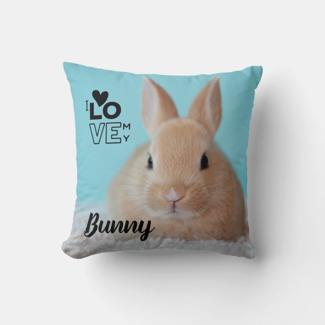 Coussin J'aime mon lapin cadeau photo cadeau pour propriét (Recto)