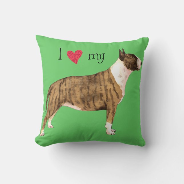 Coussin J'aime mon mini bull-terrier (Recto)