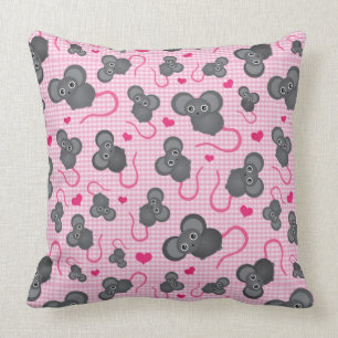 Coussin J'aime mon motif de souris dans le rose