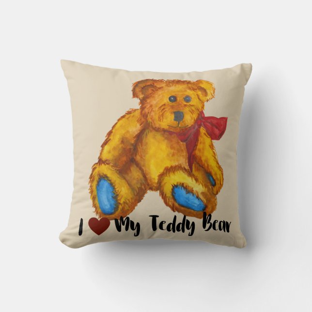 Coussin J'aime mon ours en peluche (Recto)