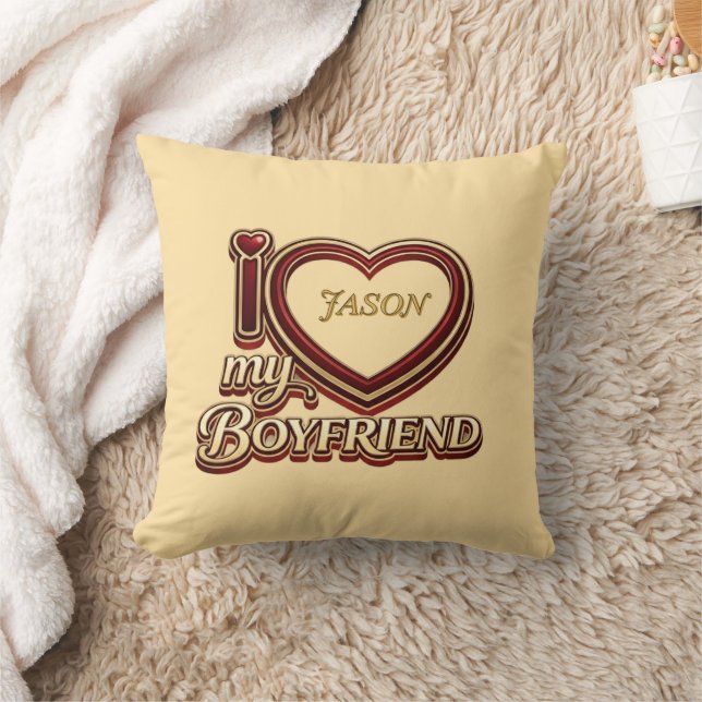Coussin J'aime mon petit ami personnalisé (Couverture)