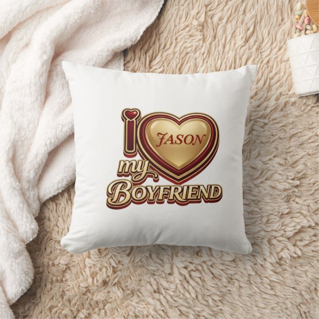 Coussin J'aime mon petit ami sur mesure (Couverture)