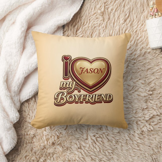 Coussin J'aime mon petit ami sur mesure (Couverture)