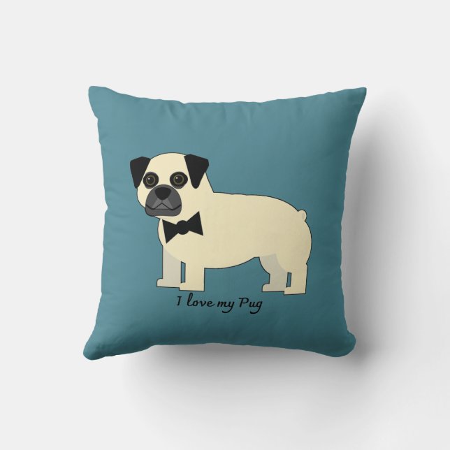 Coussin J'aime mon Pug (Verso)