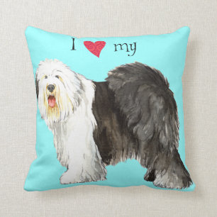 Coussin J'aime mon vieux chien de berger anglais