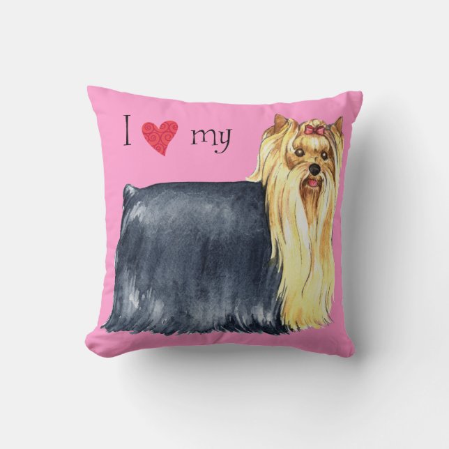Coussin J'aime mon Yorkie (Recto)