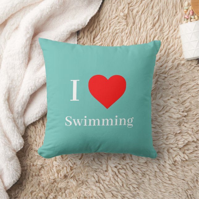 Coussin J'aime Natation Typographie & Red Heart Mint Green (Couverture)