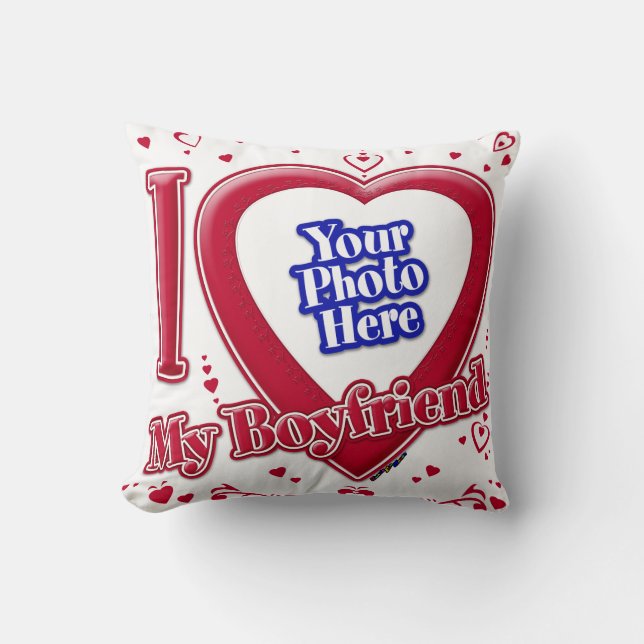 Coussin J'aime Photo de mon petit ami coeurs rouges (Recto)