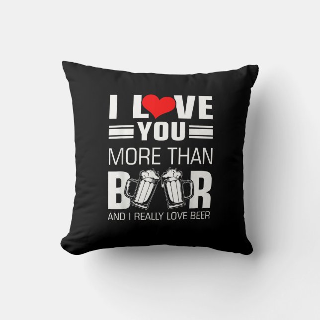 Coussin J'aime plus que la bière, style drôle et joueur (Recto)