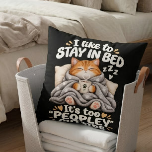 Coussin J'aime Rester au Lit Drôle de Chat Orange