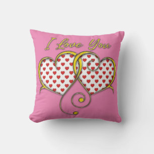 Coussin J'aime Vous Dessin Cœurs en Or
