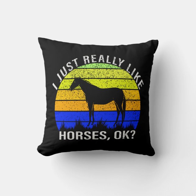Coussin J'aime vraiment les chevaux en bleu et jaune (Recto)