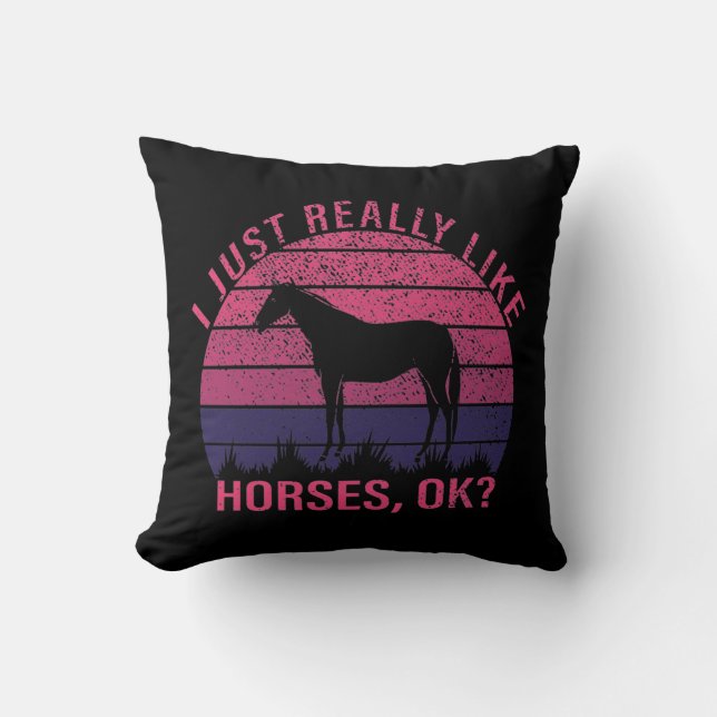 Coussin J'aime vraiment les chevaux en rose et violet prof (Recto)