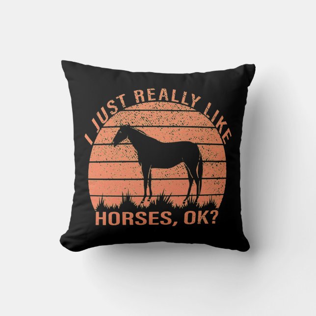Coussin J'aime vraiment les chevaux en Tangerine orange (Recto)