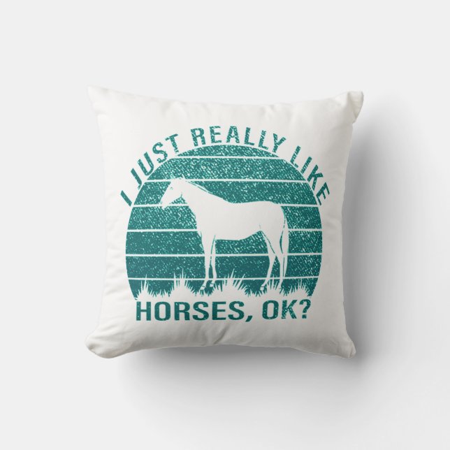 Coussin J'aime vraiment les chevaux en vert marin (Recto)