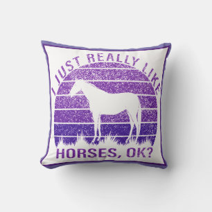 Coussin J'aime vraiment les chevaux en violet