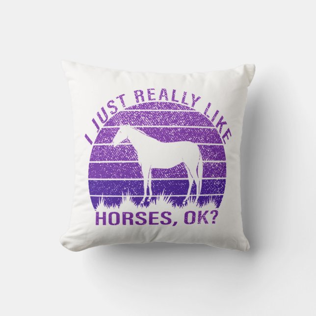 Coussin J'aime vraiment les chevaux en violet (Recto)