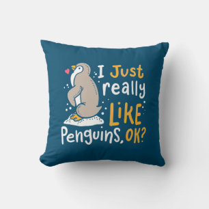Coussin J'Aime Vraiment Les Pingouins Ok