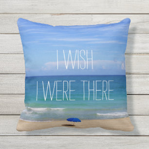 Coussin J'Aimerais Être Là - Parapluie De Plage Bleue