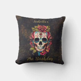 Coussin Jalon du crâne de sucre floral Anniversaire