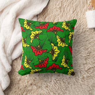 Coussin Jamaïcain Rasta couleur géométrique rouge or vert