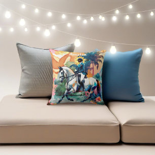 Coussin Jamaïcaine équestre de la fille du cheval