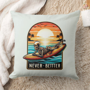 Coussin Jamais mieux - Squelette Surf Sunset Wave