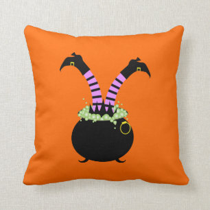 Coussin Jambes de sorcière de Halloween dans le pot noir