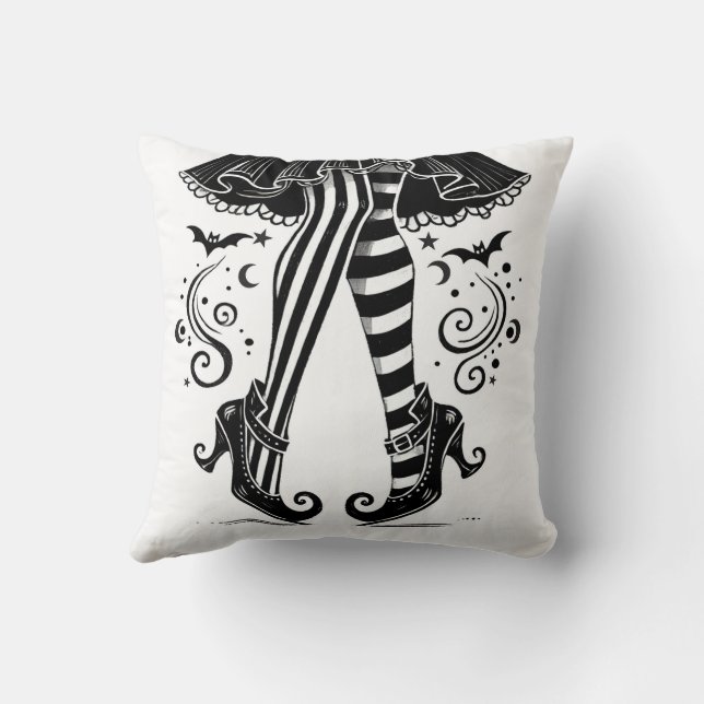 Coussin Jambes de Sorcière Noir et Blanc Fête d'Halloween  (Verso)