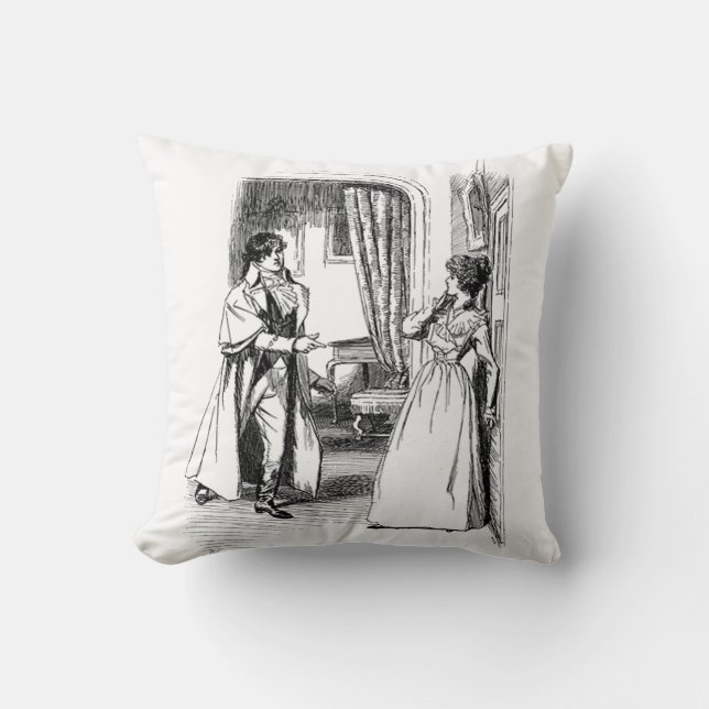 Coussin Jane Austen Illustration du livre vintage (Recto)