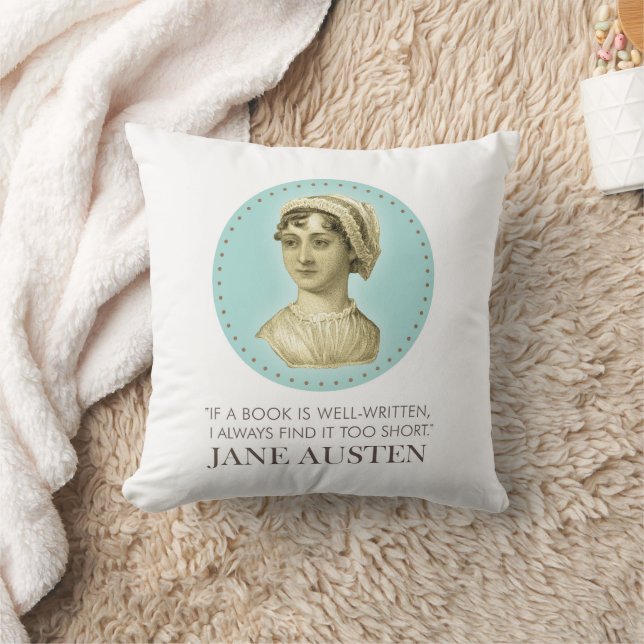 Coussin Jane Austen Portrait et citation sur la lecture (Couverture)