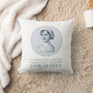 Coussin Jane Austen Portrait et citation sur la lecture