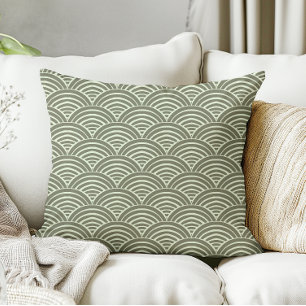 Coussin Japandi Moderne Agritourisme Sage Green Waves Arch