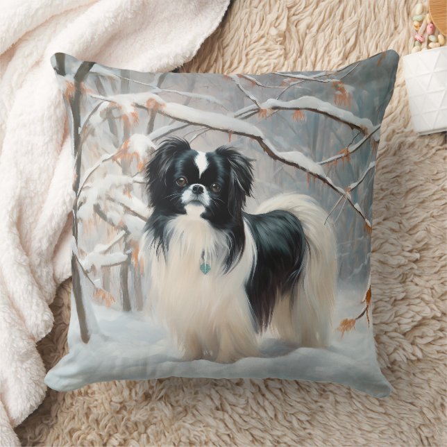 Coussin Japanese Chin Qu'il neige Noël (Couverture)