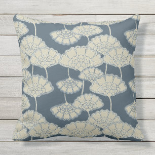 Coussin  Japon. Fleurs florales bleues.