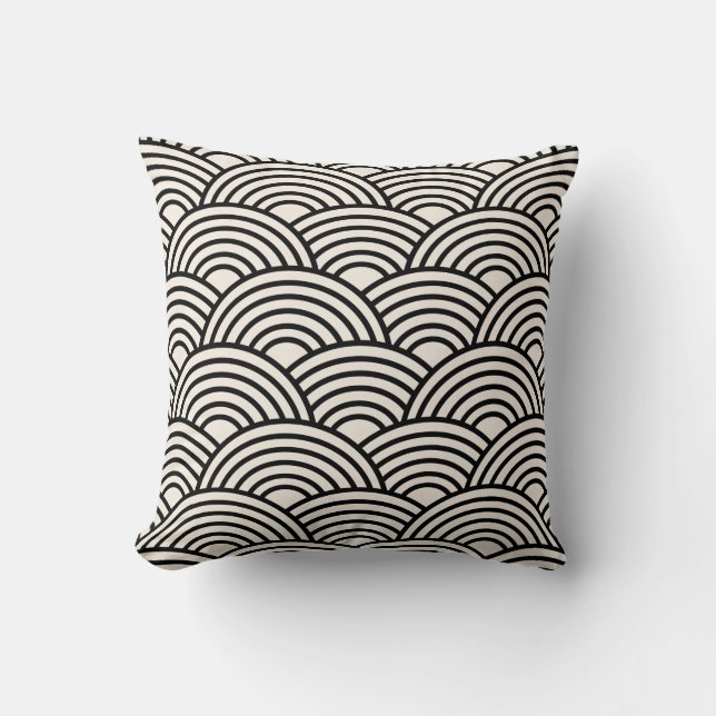 Coussin Japon Vague Seigaiha Noir Et Crème Blanc (Recto)