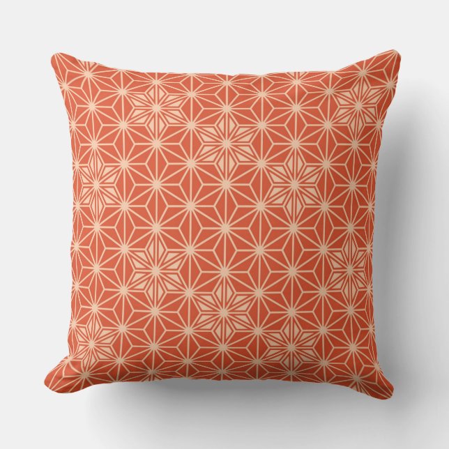 Coussin Japonais Asanoha motif - corail orange (Recto)