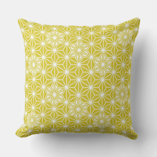 Coussin Japonais Asanoha motif - moutarde or et blanc