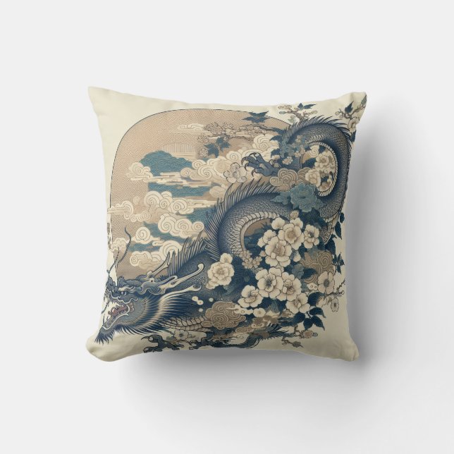 Coussin Japonais Dragon & Fleur de Cerisier (Recto)