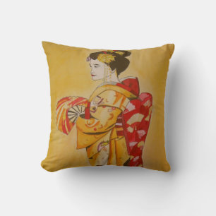 Coussin Japonais Geisha jaune or arrière - plan