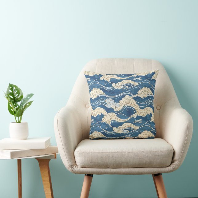 Coussin Japonais Kanagawa Motif (Chaise)