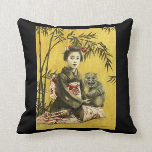 Coussin japonais vintage de jet de geisha et de