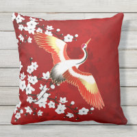 Japonaise Grue Blanc Cerisier Fleur Rouge