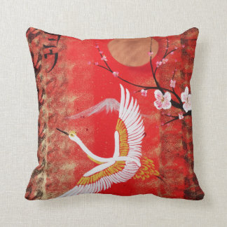 Coussin Japonaise grue soleil Japon sakura rouge cerise