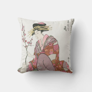 Coussin Japonaise vintage Peinture art bois prin