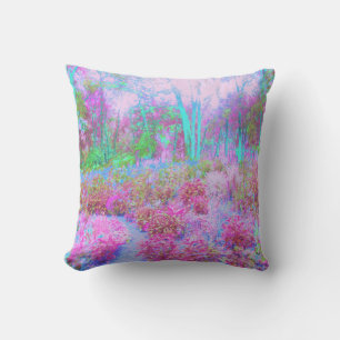 Coussin Jardin Abstrait impressioniste rose et turquoise