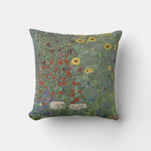 Coussin Jardin agricole avec tournesol par Gustav Klimt